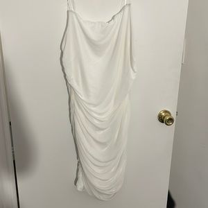 White strapless ruched dress